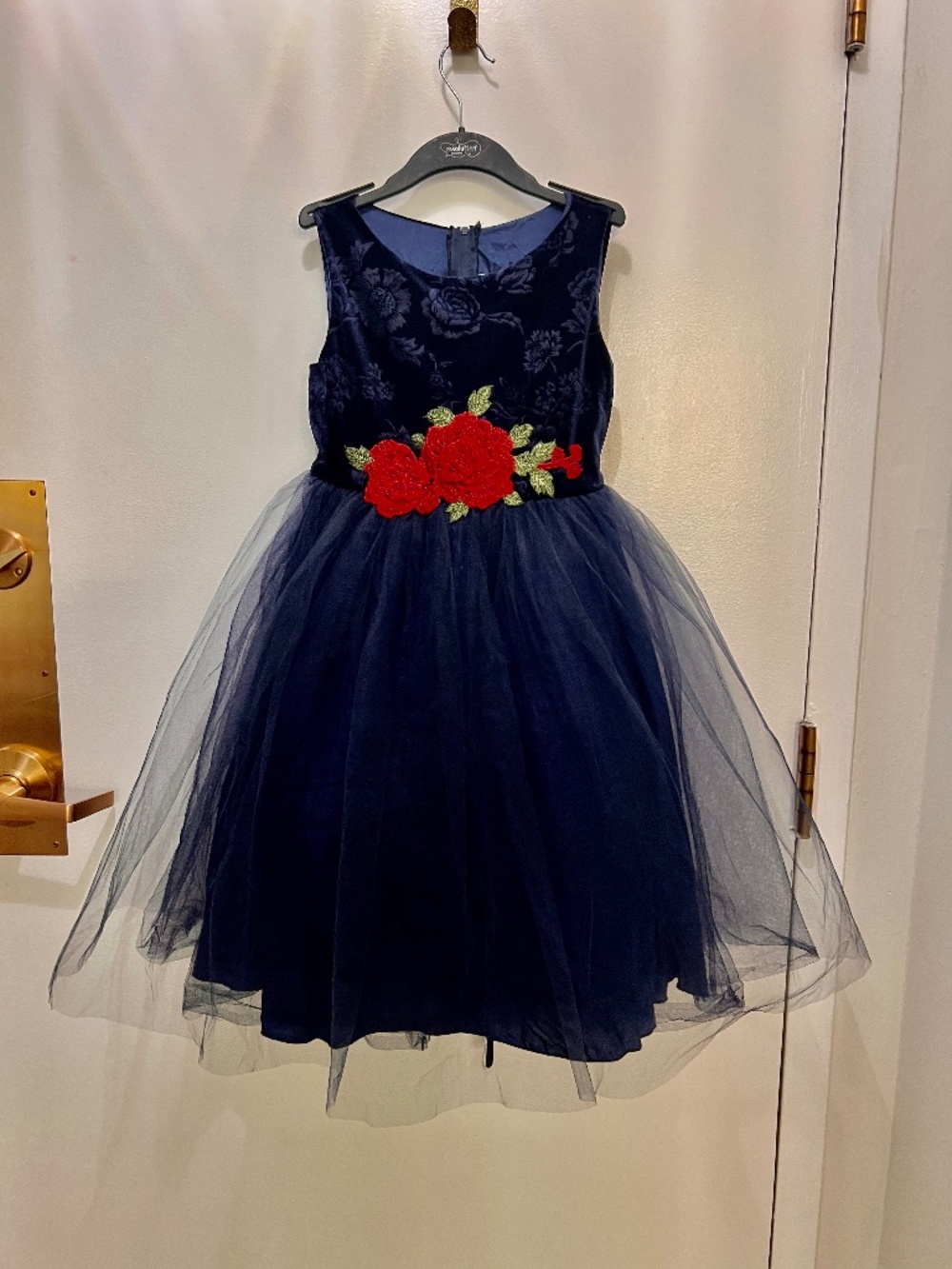"Kids Dream" Navy Blue Velvet Rose Patch Girl Party/Formal Dress Girl Size 7/8